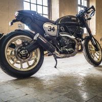 Exhaust compatible with Ducati Scrambler 800 2017-2020, M3 Black Titanium, Homologated legal slip-on exhaust including removable db killer, link pipe and catalyst 
