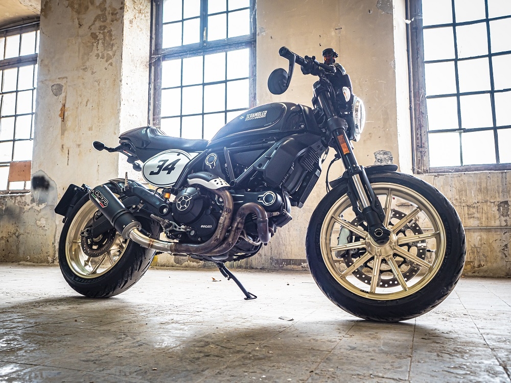 Exhaust compatible with Ducati Scrambler 800 2017-2020, M3 Black Titanium, Homologated legal slip-on exhaust including removable db killer, link pipe and catalyst 
