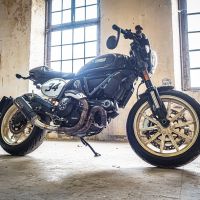 Exhaust system compatible with Ducati Scrambler 800 2015-2016, M3 Black Titanium, Homologated legal slip-on exhaust including removable db killer, link pipe and catalyst 