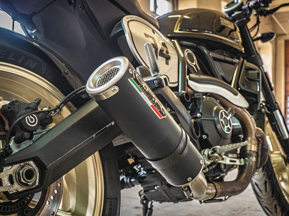 Exhaust system compatible with Ducati Scrambler 800 2015-2016, M3 Black Titanium, Homologated legal slip-on exhaust including removable db killer and link pipe 