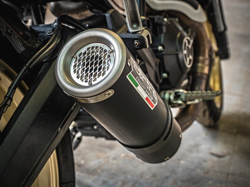 Exhaust compatible with Ducati Scrambler 800 2017-2020, M3 Black Titanium, Homologated legal slip-on exhaust including removable db killer, link pipe and catalyst 