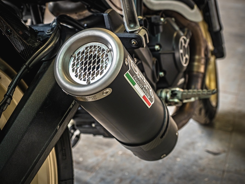 Scarico compatibile con Ducati Scrambler 800 2017-2020, M3 Black Titanium, Terminale di scarico omologato,fornito con db killer estraibile,catalizzatore e collettore