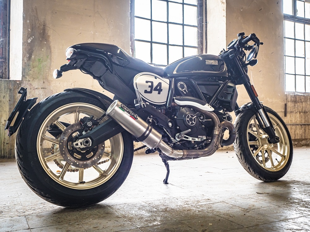 Exhaust compatible with Ducati Scrambler 800 2017-2020, M3 Titanium Natural, Homologated legal slip-on exhaust including removable db killer, link pipe and catalyst 