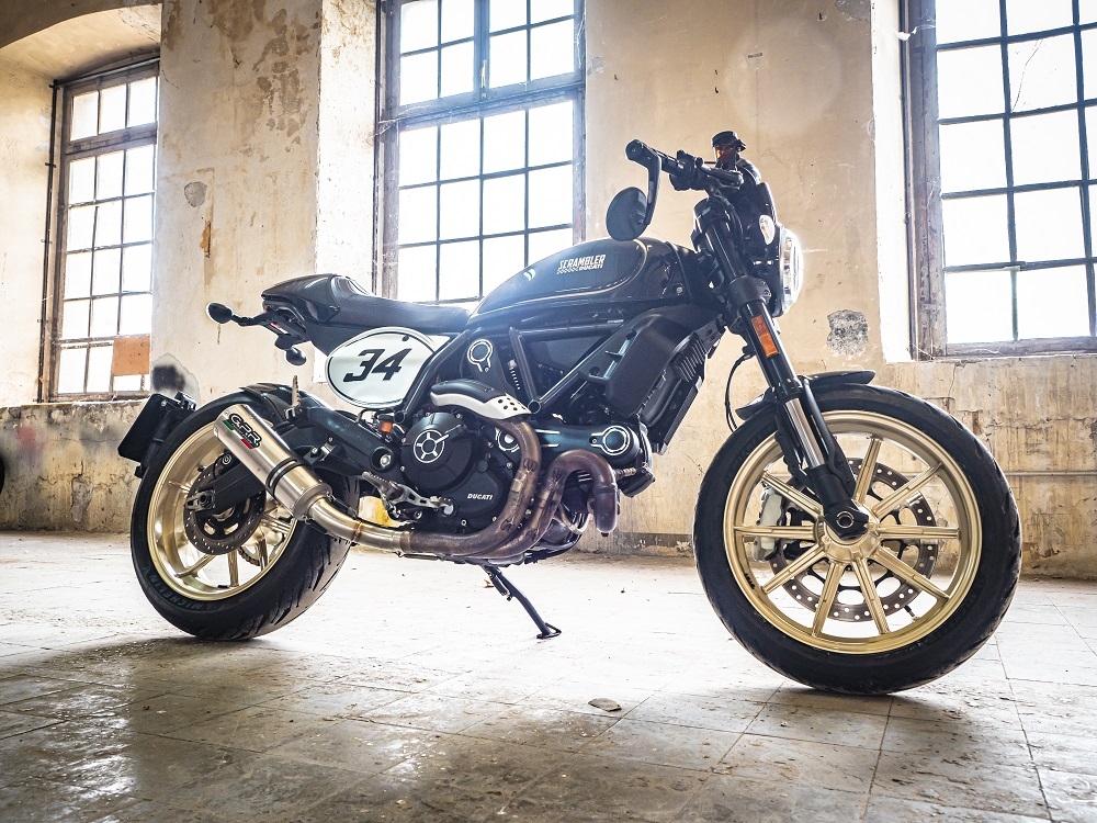 Exhaust compatible with Ducati Scrambler 800 2017-2020, M3 Titanium Natural, Homologated legal slip-on exhaust including removable db killer, link pipe and catalyst 