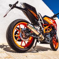 Scarico compatibile con Ktm Duke 390 2013-2016, Deeptone Inox, Terminale di scarico omologato, fornito con db killer estraibile, catalizzatore e raccordo specifico