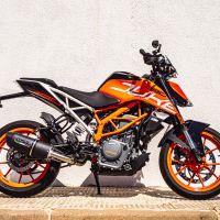 Scarico compatibile con Ktm Duke 200 2012-2016, Furore Nero, Scarico omologato, silenziatore con db killer estraibile e raccordo specifico