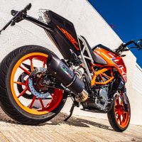 Scarico compatibile con Ktm Duke 200 2012-2016, Furore Nero, Scarico omologato, silenziatore con db killer estraibile e raccordo specifico