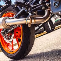Exhaust system compatible with Ktm Rc 125 2017-2020, M3 Black Titanium, Homologated legal slip-on exhaust including removable db killer and link pipe 