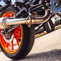 Exhaust system compatible with Ktm Duke 250 2017-2020, M3 Black Titanium, Homologated legal slip-on exhaust including removable db killer and link pipe 