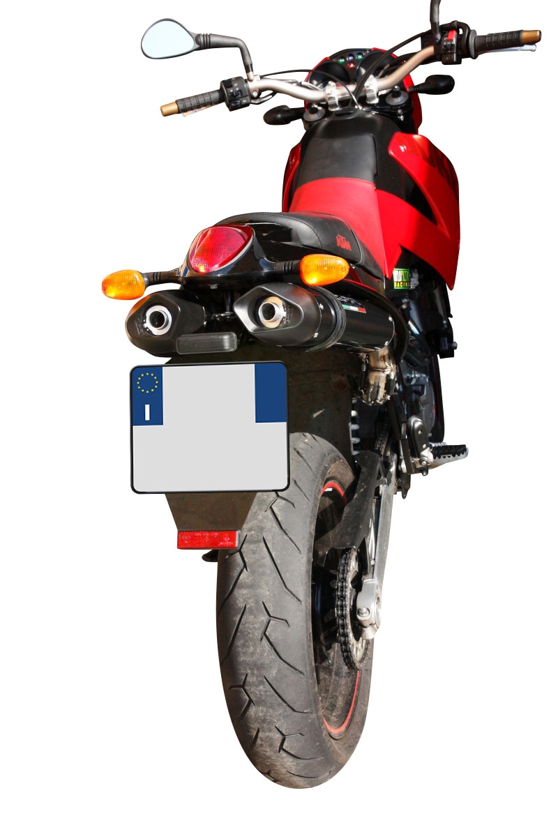 Scarico compatibile con Ktm Duke II 2000-2006, Furore Nero, Coppia di terminali di scarico omologati, forniti con db killer removibili e raccordi specifici