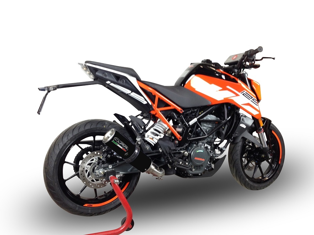 Exhaust system compatible with Ktm Duke 250 2017-2020, M3 Black Titanium, Homologated legal slip-on exhaust including removable db killer and link pipe 
