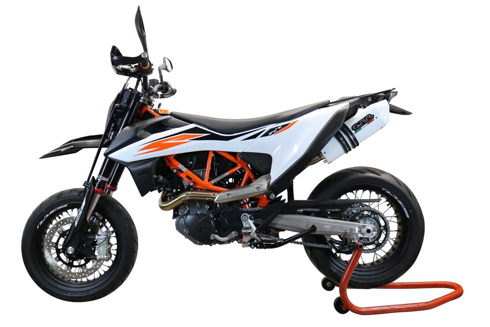 Scarico compatibile con Ktm Enduro 690 R 2021-2024, Albus Evo4, Terminale di scarico omologato, fornito con db killer estraibile, catalizzatore e raccordo specifico