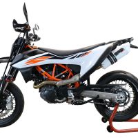 Scarico compatibile con Ktm Enduro 690 R 2021-2024, Albus Evo4, Terminale di scarico omologato, fornito con db killer estraibile, catalizzatore e raccordo specifico
