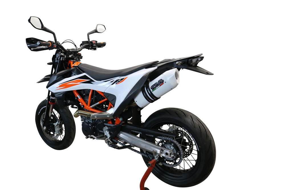 Scarico compatibile con Ktm Enduro 690 R 2021-2024, Albus Evo4, Terminale di scarico omologato, fornito con db killer estraibile, catalizzatore e raccordo specifico