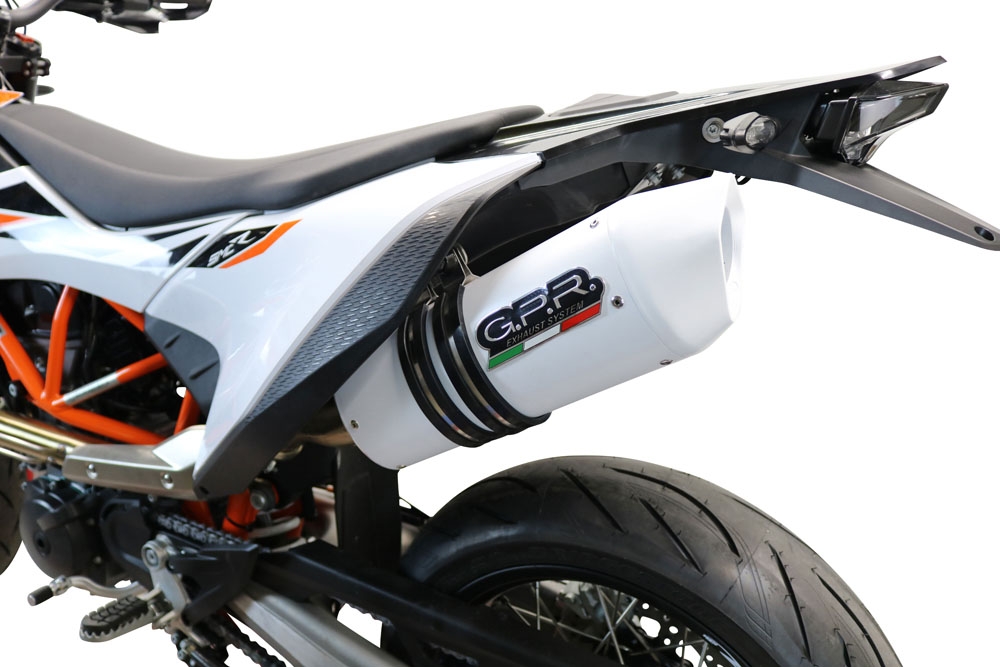 Scarico compatibile con Ktm Enduro 690 R 2021-2024, Albus Evo4, Terminale di scarico omologato, fornito con db killer estraibile, catalizzatore e raccordo specifico