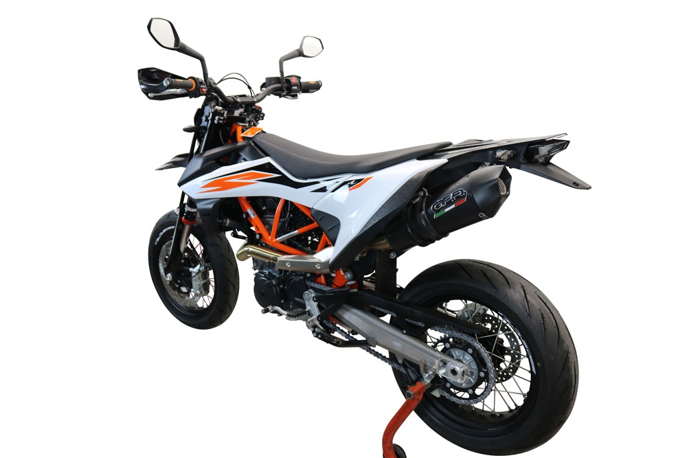 Exhaust system compatible with Ktm Smc 690 R 2021-2023, GP Evo4 Black Titanium, Homologated legal slip-on exhaust including removable db killer, link pipe and catalyst 