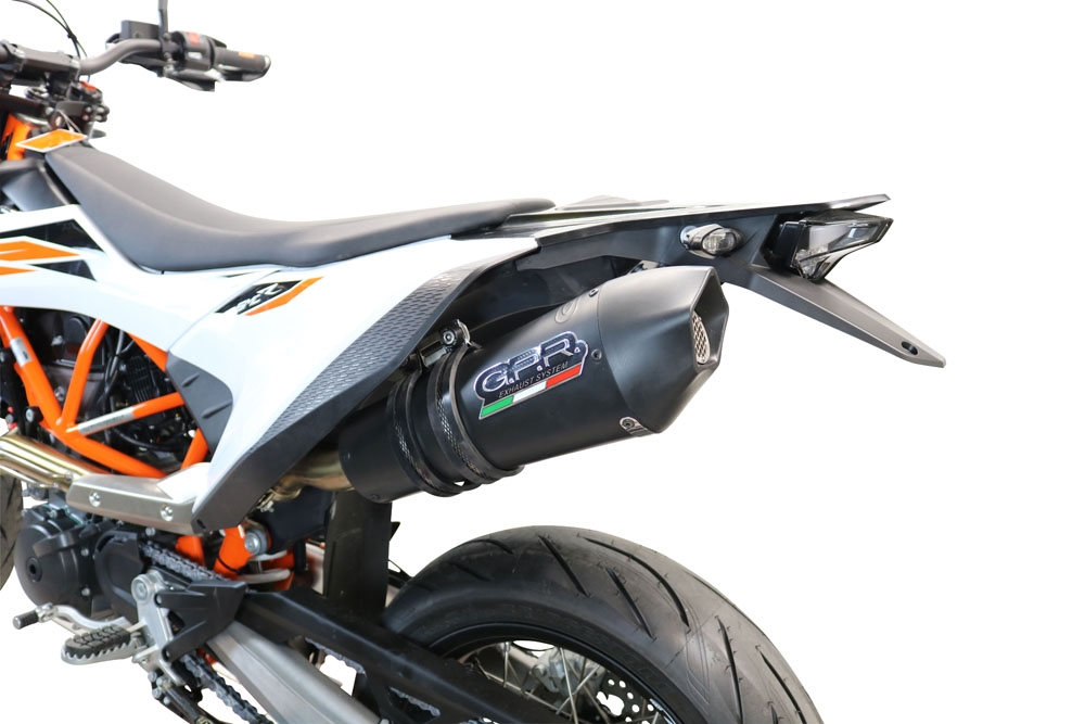Exhaust system compatible with Ktm Smc 690 R 2019-2020, GP Evo4 Black Titanium, Homologated legal slip-on exhaust including removable db killer, link pipe and catalyst 