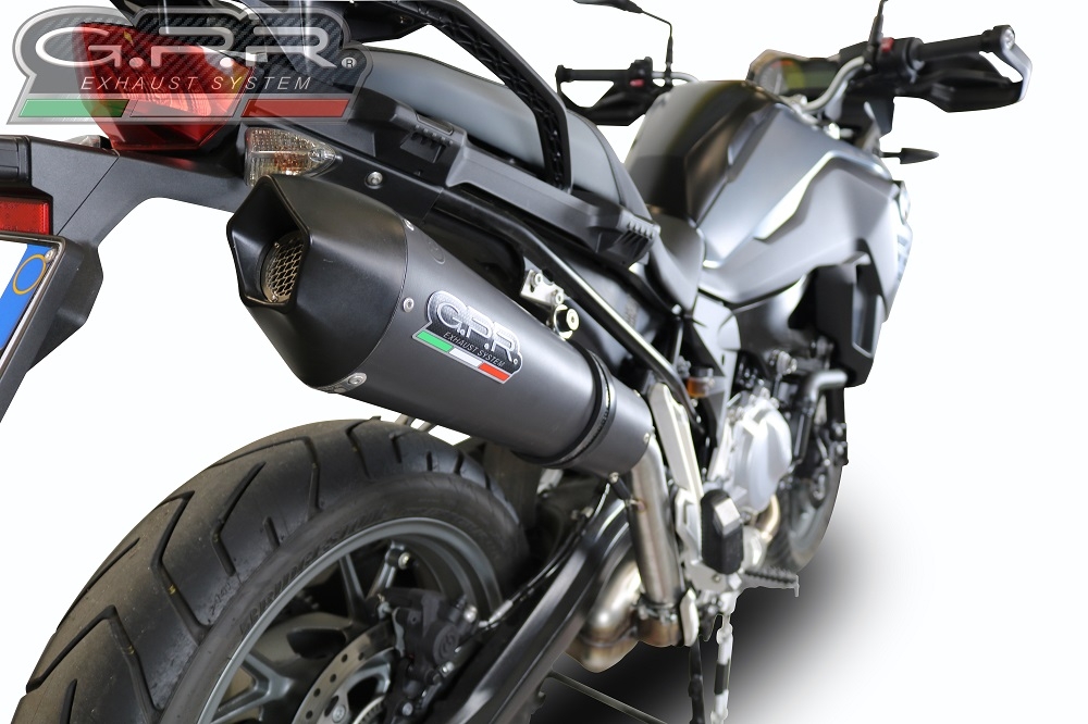 Exhaust system compatible with Bmw F 750 Gs 2018-2020, GP Evo4 Black Titanium, Homologated legal slip-on exhaust including removable db killer and link pipe 