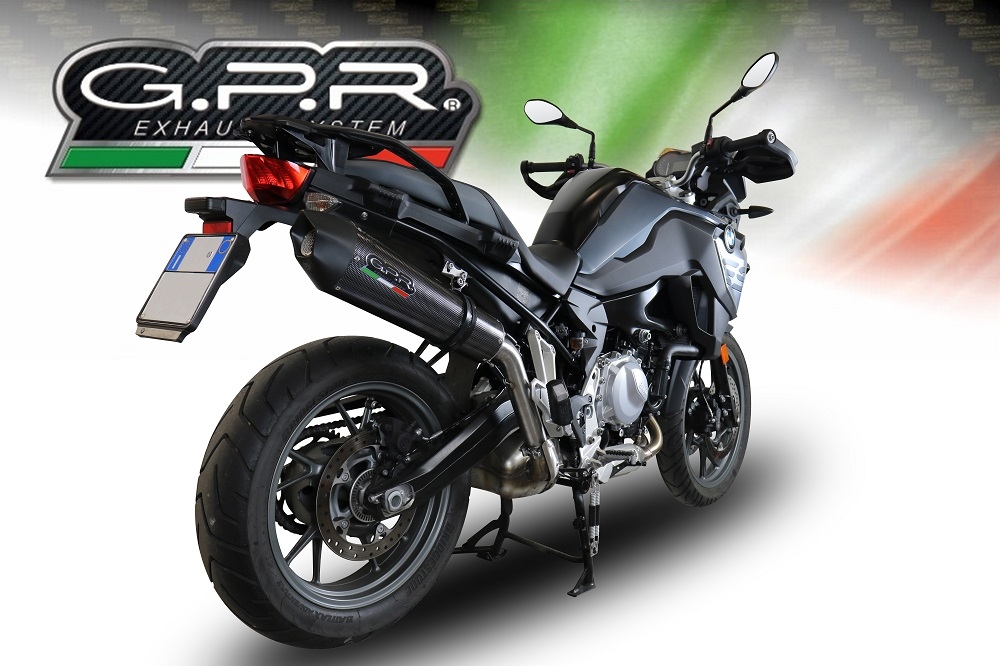 Exhaust system compatible with Bmw F 750 Gs 2018-2020, GP Evo4 Poppy, Homologated legal slip-on exhaust including removable db killer and link pipe 