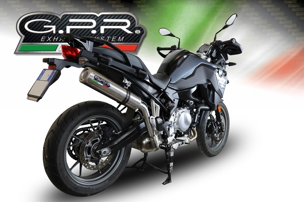 Exhaust system compatible with Bmw F 750 Gs 2018-2020, M3 Titanium Natural, Homologated legal slip-on exhaust including removable db killer and link pipe 