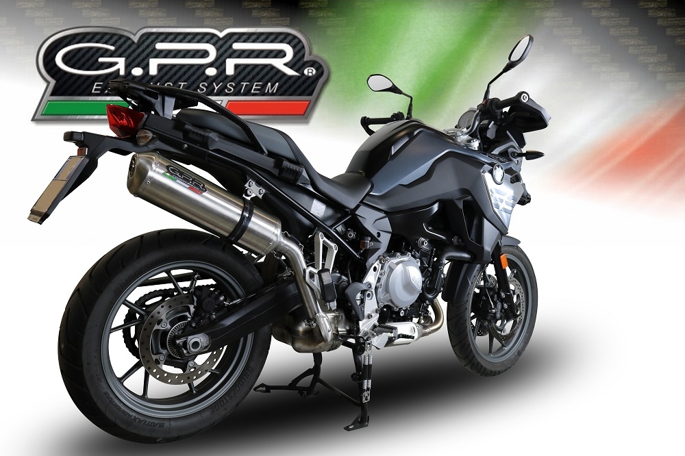 Scarico compatibile con Bmw F 750 Gs 2018-2020, Satinox, Scarico omologato, silenziatore con db killer estraibile e raccordo specifico