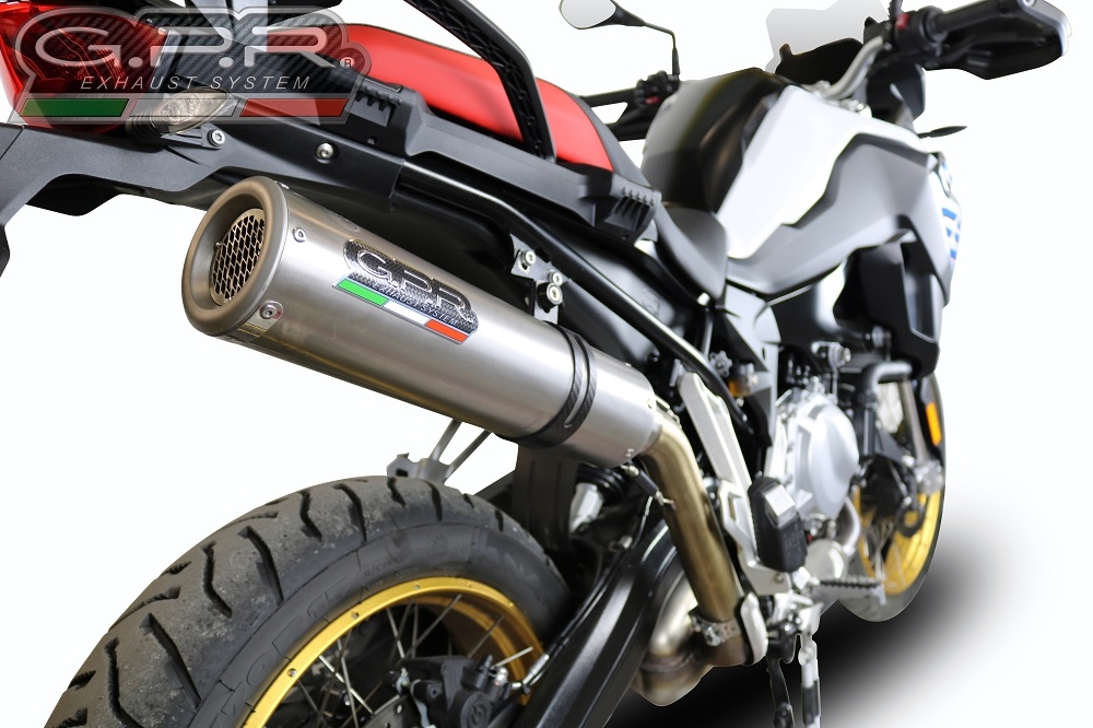 Exhaust system compatible with Bmw F 850 Gs - Adventure 2018-2020, M3 Titanium Natural, Homologated legal slip-on exhaust including removable db killer and link pipe 