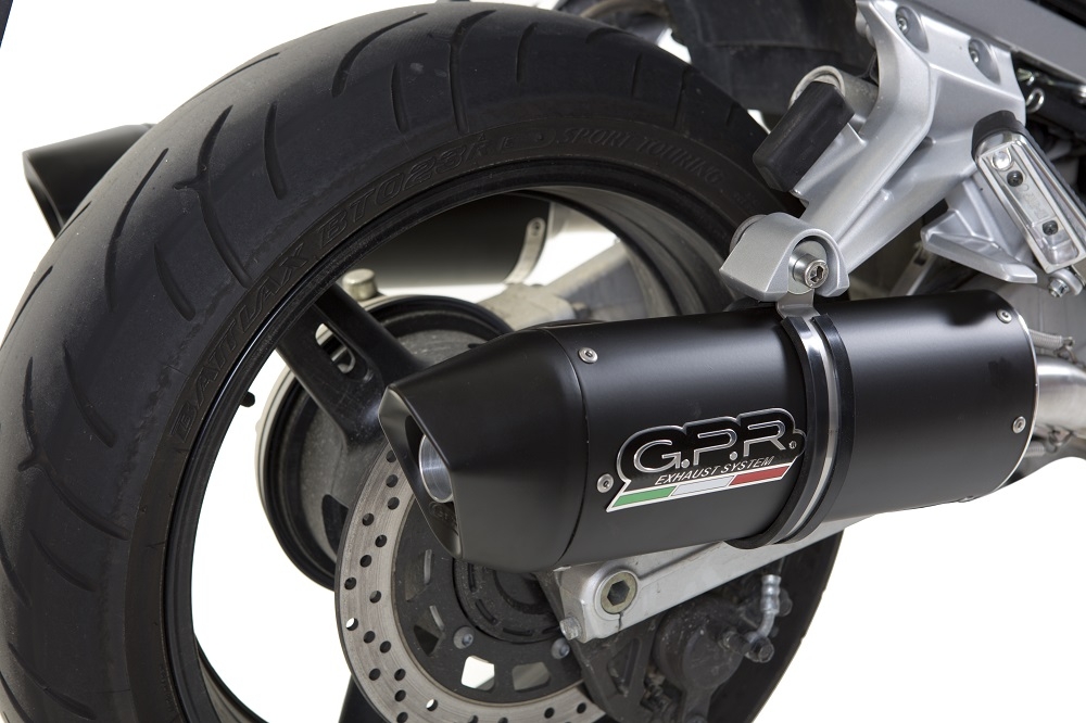 Scarico compatibile con Yamaha Fjr 1300 2006-2016, Furore Nero, Coppia di terminali di scarico omologati, forniti con db killer removibile, catalizzatori e raccordi specifici