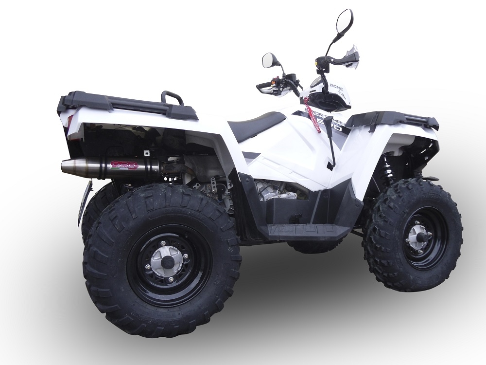 Exhaust system compatible with Polaris Sportsman 570 Forest/TOURING 2014-2022, Deeptone Atv, Homologated legal slip-on exhaust including removable db killer and link pipe 