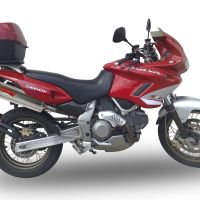 Scarico compatibile con Cagiva Gran Canyon 1998-2000, Trioval, Coppia di terminali di scarico omologati, forniti con db killer removibili e raccordi specifici