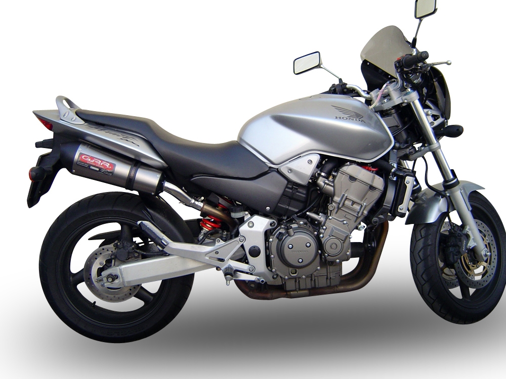 Exhaust system compatible with Honda Hornet 900 - Cb 900 F 2002-2005, Gpe Ann. titanium, Dual Homologated legal slip-on exhaust including removable db killers and link pipes 