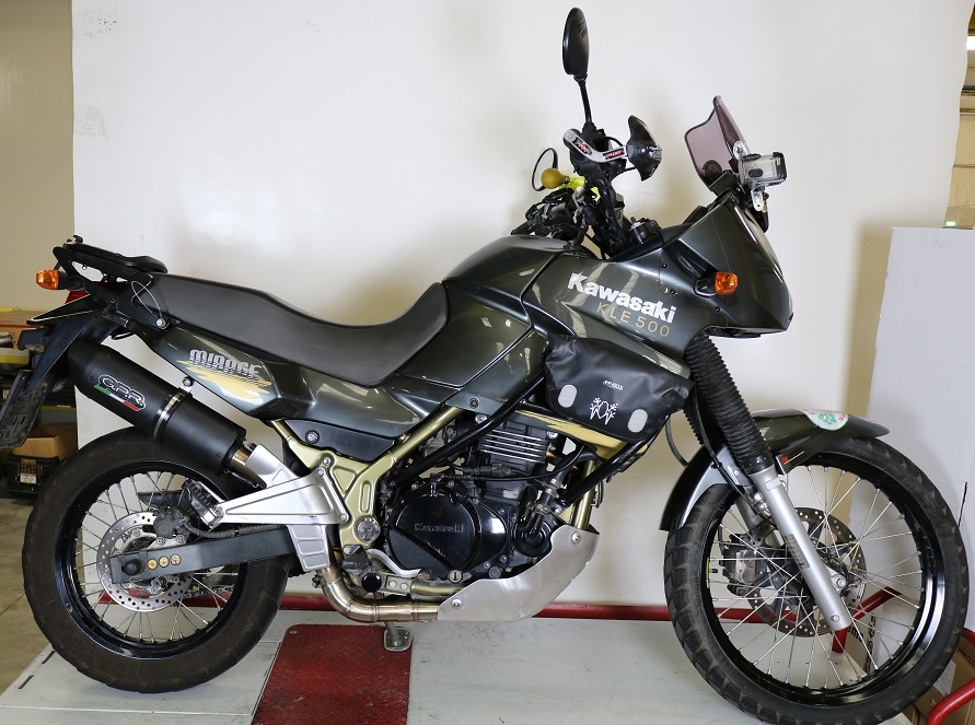 Scarico compatibile con Kawasaki Kle 500 1991-2007, Decatalizzatore, Collettore decatalizzore, applicazione racing