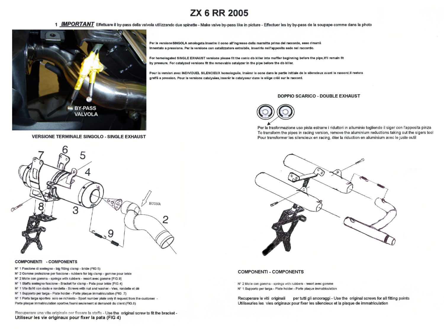 Scarico compatibile con Kawasaki Zx-6R 2005-2006, Tiburon Poppy, Scarico omologato, silenziatore con db killer estraibile e raccordo specifico