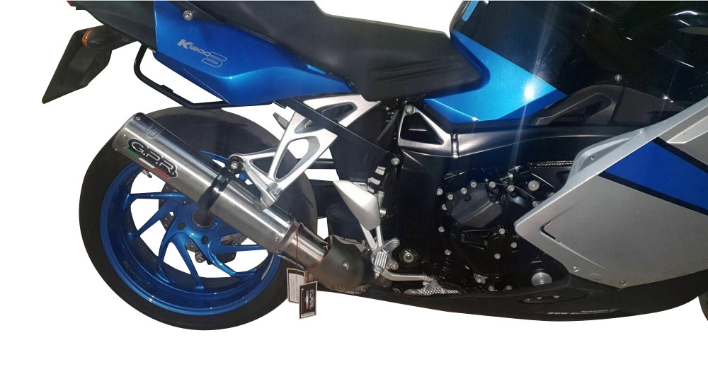 Exhaust system compatible with Bmw K 1200 S - R 2004-2008, M3 Titanium Natural, Homologated legal slip-on exhaust including removable db killer, link pipe and catalyst 