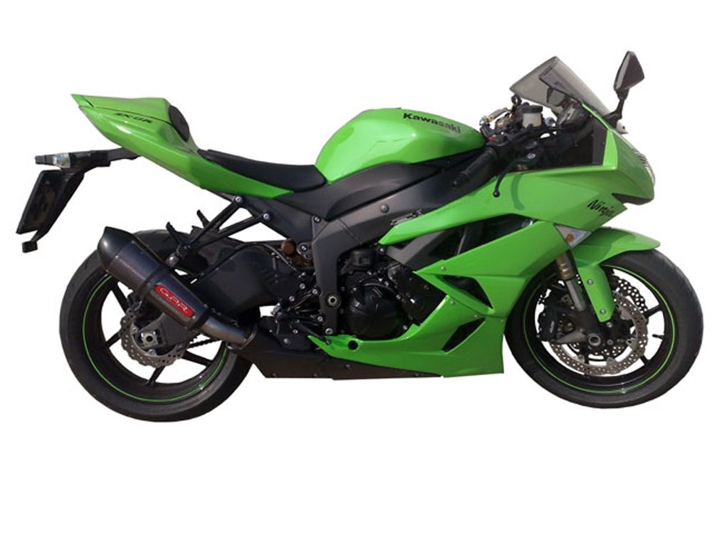 Scarico compatibile con Kawasaki ZX-6 R-RR 2009-2025, Gpe Ann. Poppy, Scarico omologato, silenziatore con db killer estraibile e raccordo specifico