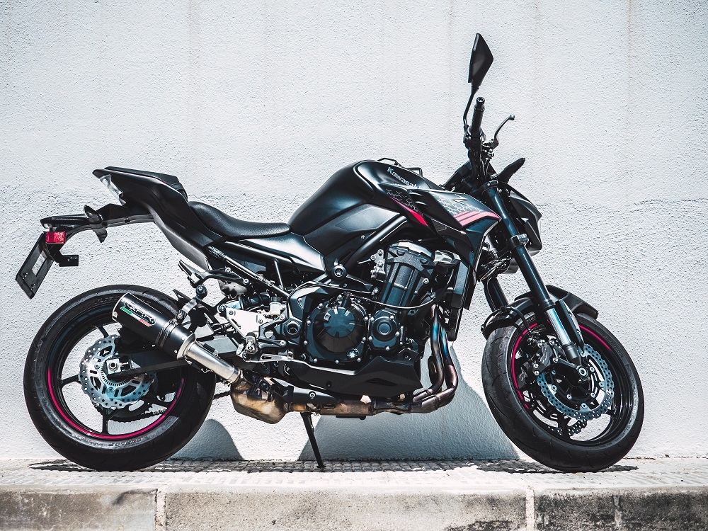 Exhaust compatible with Kawasaki Z 900 2017-2019, M3 Black Titanium, Homologated legal slip-on exhaust including removable db killer and link pipe 
