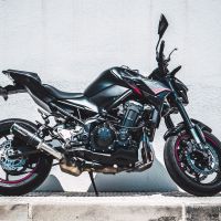 Exhaust system compatible with Kawasaki Z 900 E 2020-2024, M3 Black Titanium, Homologated legal slip-on exhaust including removable db killer and link pipe 