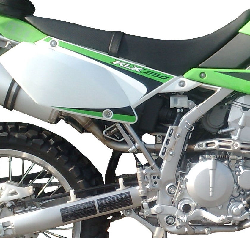 Exhaust system compatible with Kawasaki KLX 250 S 2009-2017, Satinox , Homologated legal full system exhaust, including removable db killer 