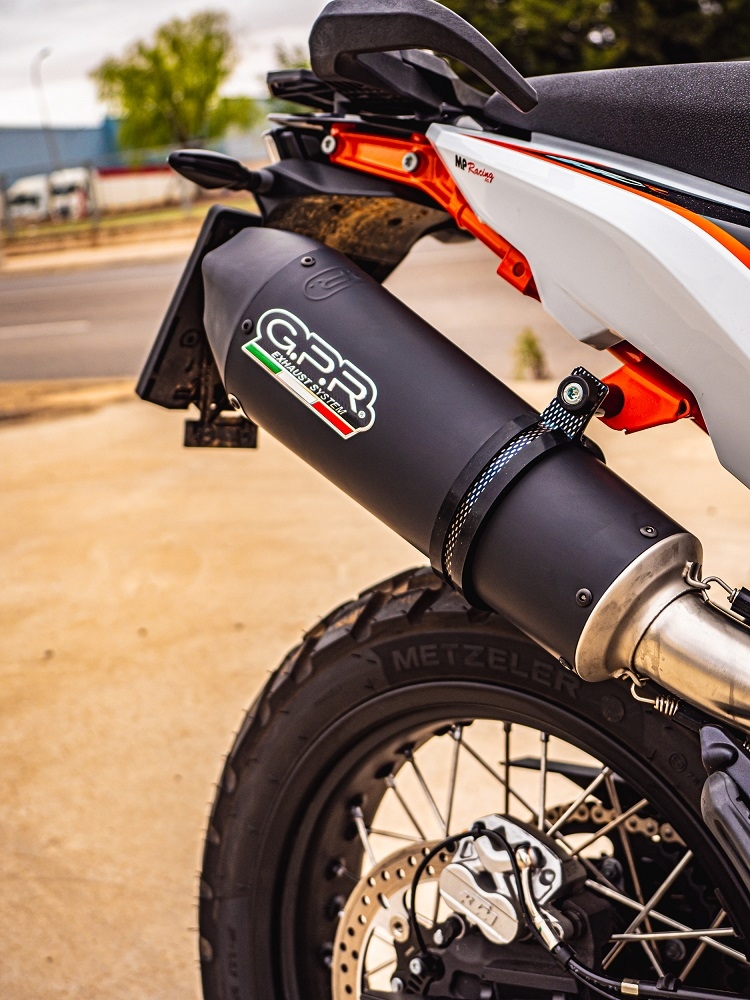 Exhaust system compatible with Ktm Duke 890 2021-2023, GP Evo4 Black Titanium, Homologated legal slip-on exhaust including removable db killer and link pipe 