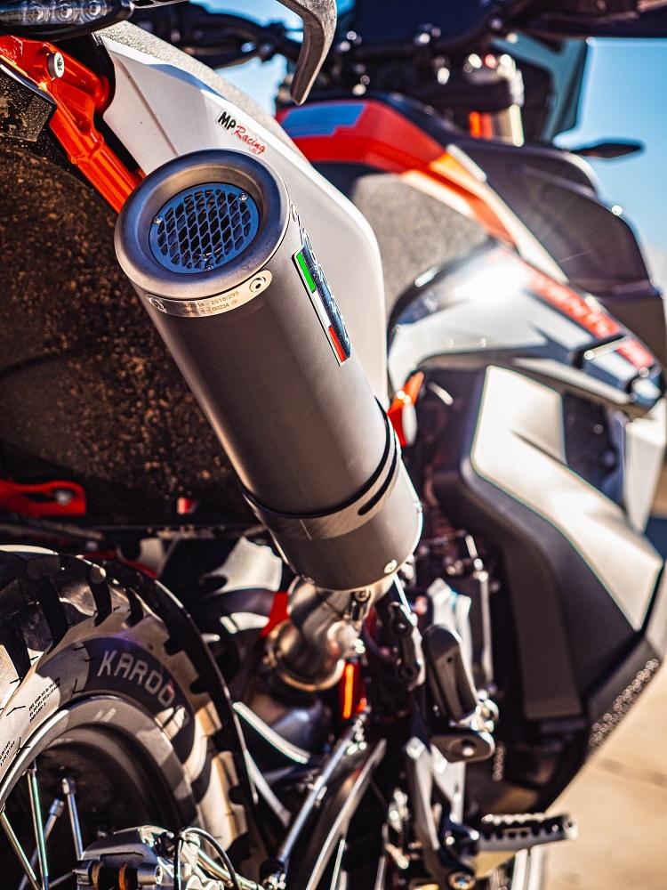 Exhaust compatible with Husqvarna Norden 901 2022-2024, M3 Black Titanium, Homologated legal slip-on exhaust including removable db killer and link pipe 