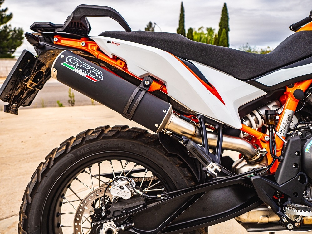 Exhaust compatible with Husqvarna Norden 901 2022-2024, M3 Black Titanium, Homologated legal slip-on exhaust including removable db killer and link pipe 