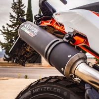 Exhaust system compatible with Ktm Duke 890 2021-2023, M3 Black Titanium, Homologated legal slip-on exhaust including removable db killer and link pipe 