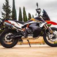 Scarico compatibile con Ktm Adventure 890 2021-2023, Dual Poppy, Scarico omologato, silenziatore con db killer estraibile e raccordo specifico