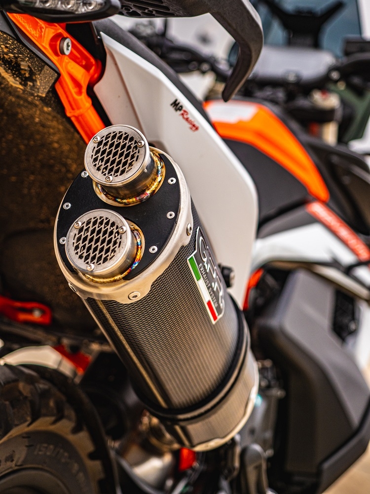Exhaust system compatible with Ktm Adventure 890 2021-2023, Dual Poppy, Homologated legal slip-on exhaust including removable db killer and link pipe 