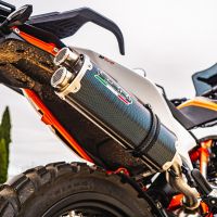 Scarico compatibile con Ktm Duke 890 2021-2023, Dual Poppy, Scarico omologato, silenziatore con db killer estraibile e raccordo specifico