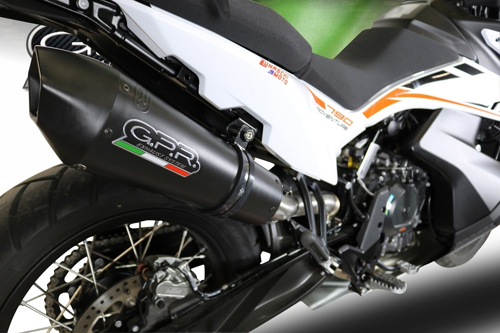 Exhaust system compatible with Ktm Adventure 790 2018-2020, GP Evo4 Black Titanium, Homologated legal slip-on exhaust including removable db killer and link pipe 