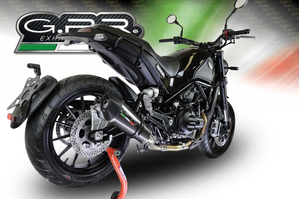 Exhaust system compatible with Benelli Leoncino 500 2017-2020, GP Evo4 Poppy, Homologated legal slip-on exhaust including removable db killer and link pipe 