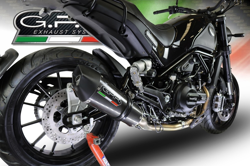 Exhaust system compatible with Benelli Leoncino 500 Trail 2017-2020, Gpe Ann. Poppy, Homologated legal slip-on exhaust including removable db killer and link pipe 