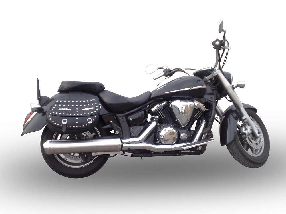 Exhaust compatible with Yamaha Xvs 1300 Midnight Star 2006-2014, Inox Oval Bomb, Homologated legal slip-on exhaust including removable db killer, link pipe and catalyst 