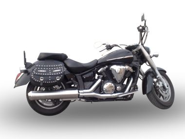 Scarico compatibile con Yamaha Xvs 1300 Midnight Star 2006-2014, Inox Oval Bomb, Scarico omologato, silenziatore con db killer estraibile e raccordo specifico