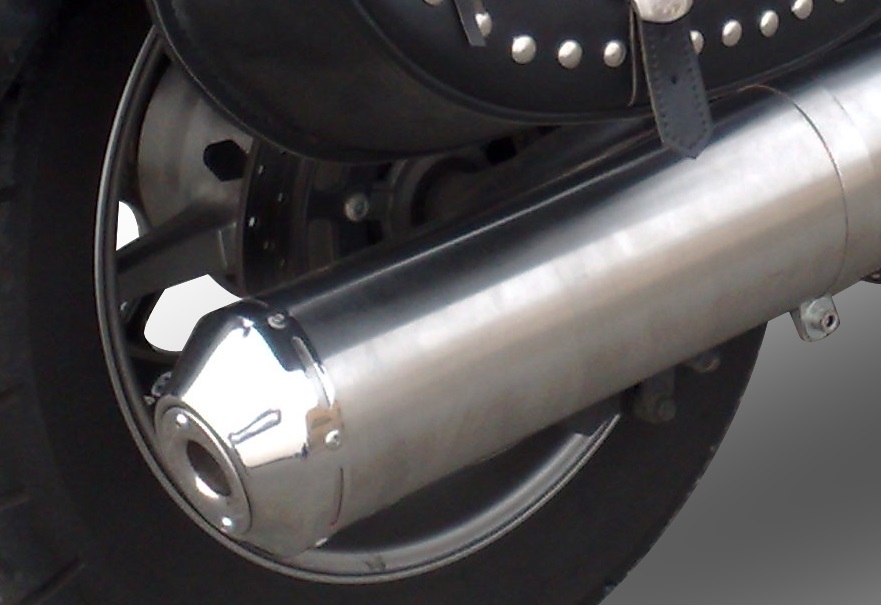 Exhaust system compatible with Yamaha Xvs 1300 Midnight Star 2006-2014, Inox Oval Bomb, Homologated legal slip-on exhaust including removable db killer, link pipe and catalyst 
